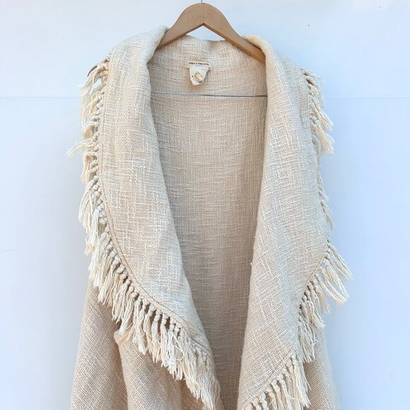 Spell & The Gypsy White River Poncho Knit Fringe Vest Long Cream Cotton M/L - Picture 8 of 12